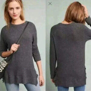 Anthropologie post  stamp grey relaxed fit ruffled long sleeve sweater XS